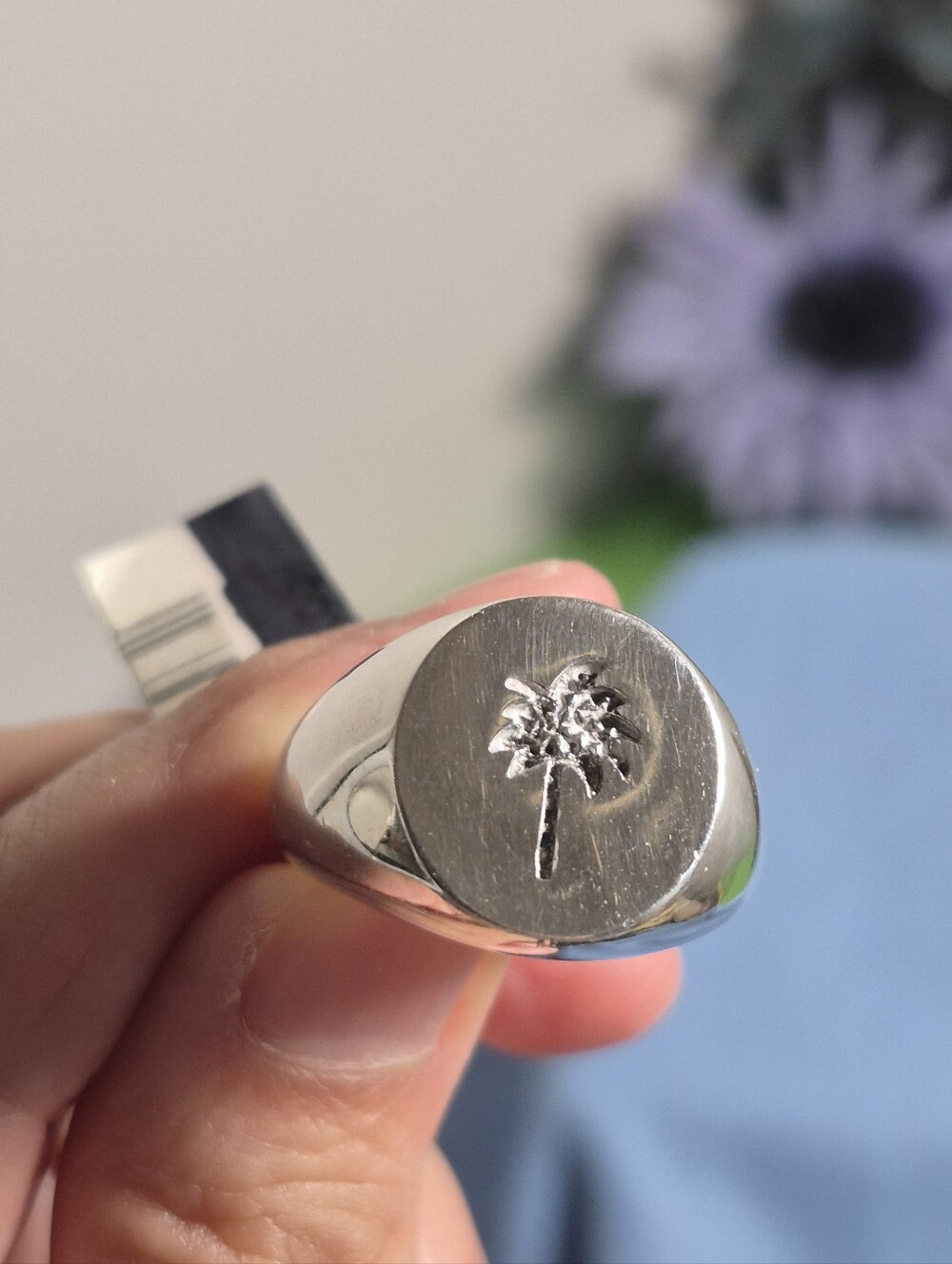 Vtg Lilly Pulitzer Sterling Silver Engraved Palm Tree Signet Ring Sz 8 NWT Rare